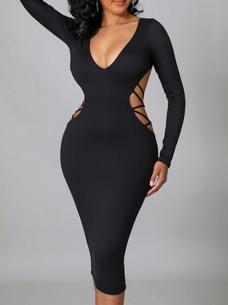 Western Bodycon Šaty S Dlouhým Rukávem Do Půli Lýtek