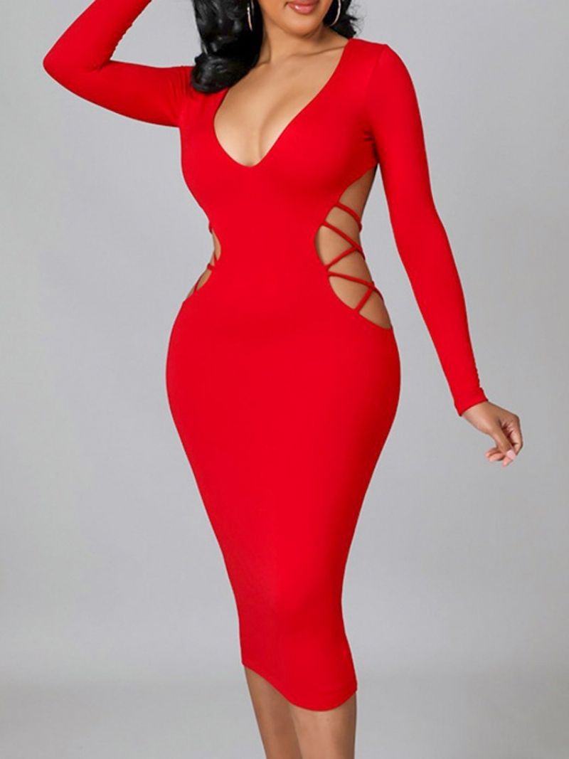 Western Bodycon Šaty S Dlouhým Rukávem Do Půli Lýtek