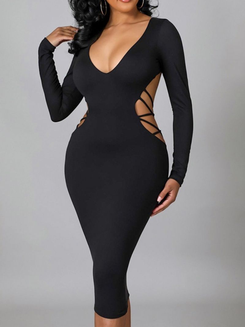 Western Bodycon Šaty S Dlouhým Rukávem Do Půli Lýtek