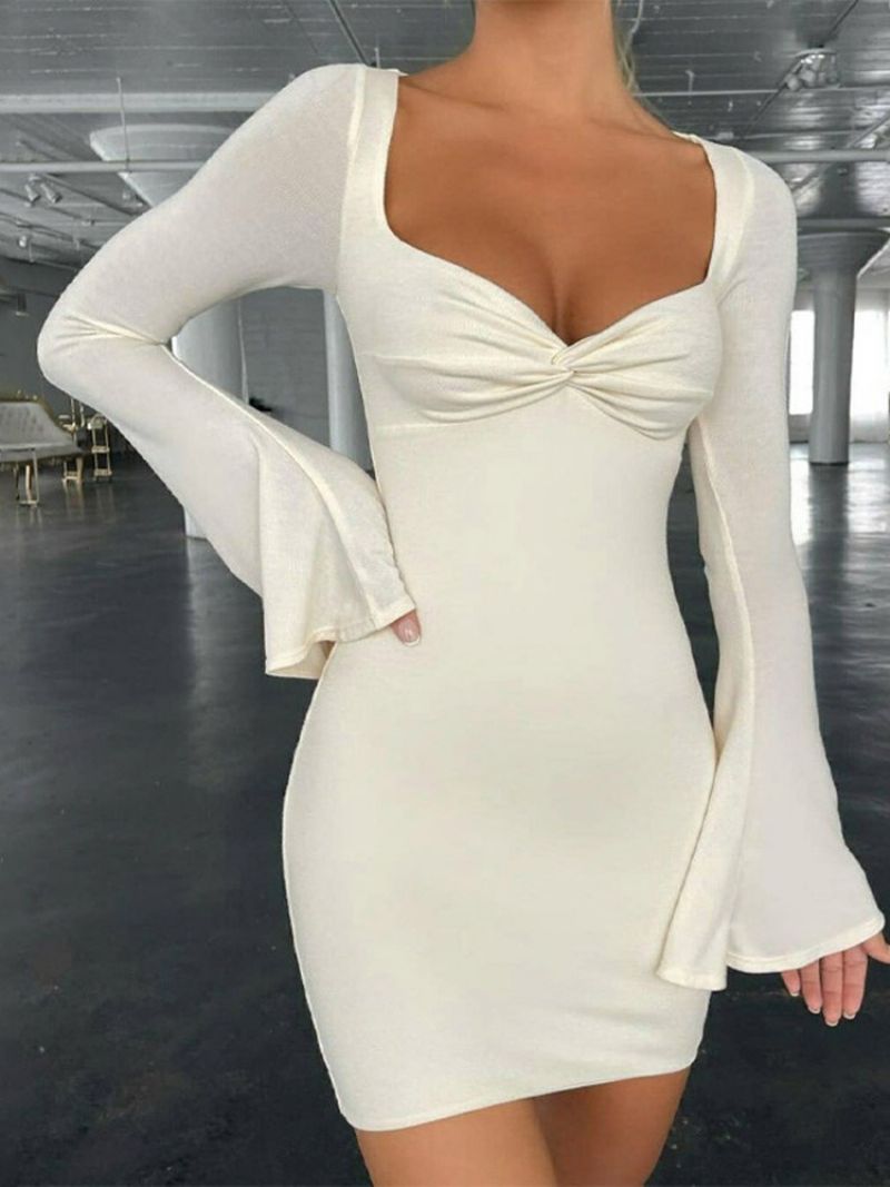 Šaty S Dlouhým Rukávem Nad Kolena Bodycon Flare Sleeve