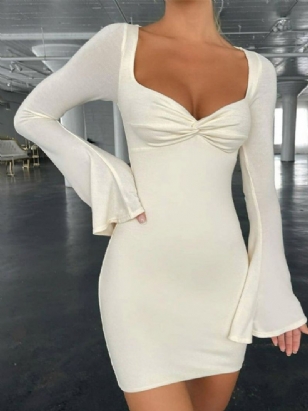 Šaty S Dlouhým Rukávem Nad Kolena Bodycon Flare Sleeve