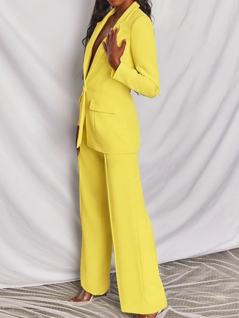 Blazer Pocket Formal Long Sleeve Full Length Suit Dámské Kalhoty Set