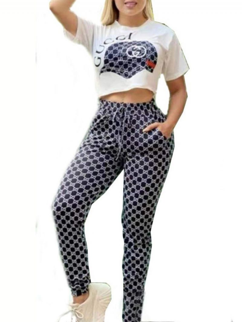 Casual Kalhoty Print Pencil Pants Pullover Dvoudílné Sady Dámská Sada Kalhot