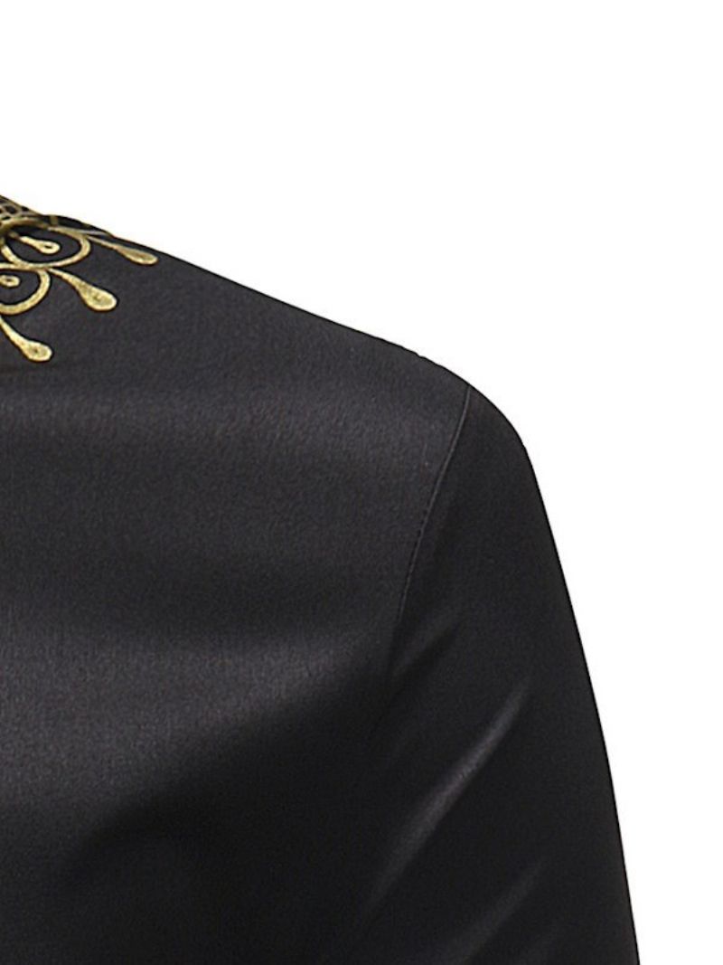 Africká Móda Golden Black Dashiki Print Stand Collar Pánské Košile