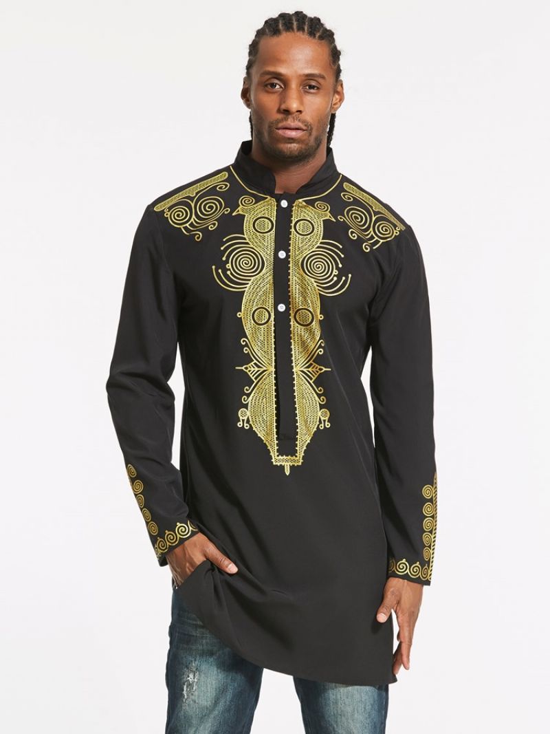 Jednořadá Štíhlá Pánská Košile African Fashion Dashiki S Květinovým Potiskem