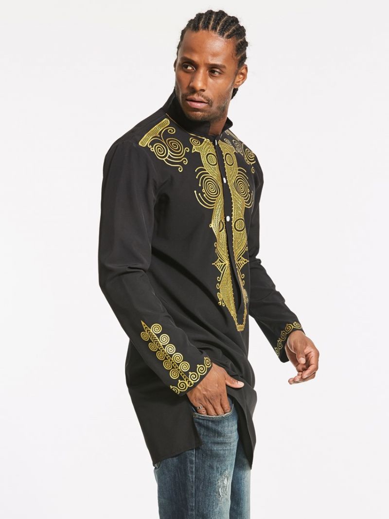 Jednořadá Štíhlá Pánská Košile African Fashion Dashiki S Květinovým Potiskem