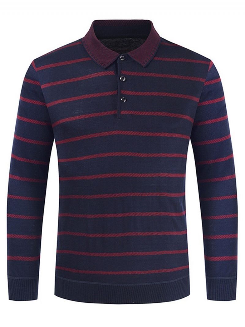 Ležérní Pulovrové Tričko Polo Neck Stripe S Dlouhým Rukávem