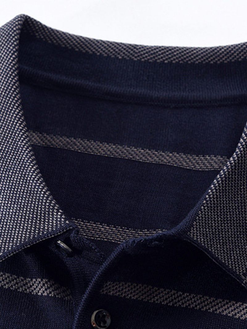 Ležérní Pulovrové Tričko Polo Neck Stripe S Dlouhým Rukávem