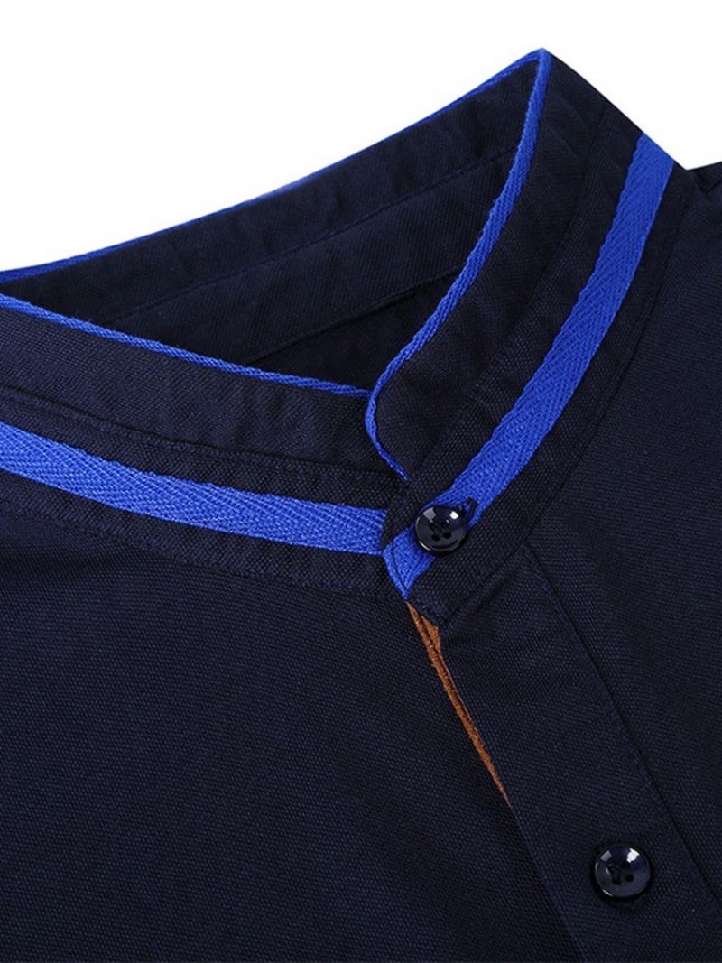 Stand Collar Color Block European Polo Shirt