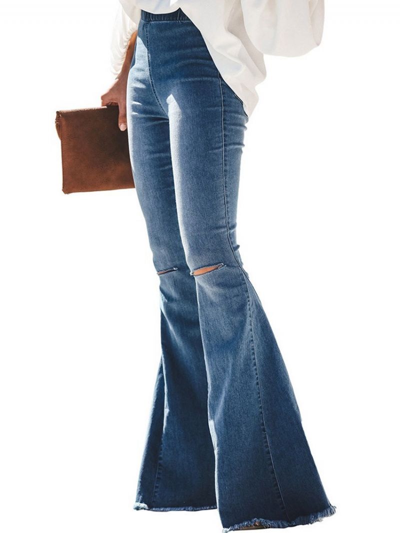 Hole Plain Bellbottoms Slim Jeans