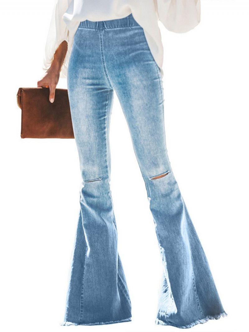 Hole Plain Bellbottoms Slim Jeans