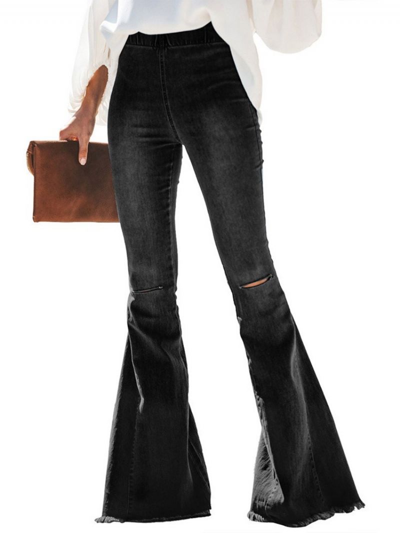 Hole Plain Bellbottoms Slim Jeans