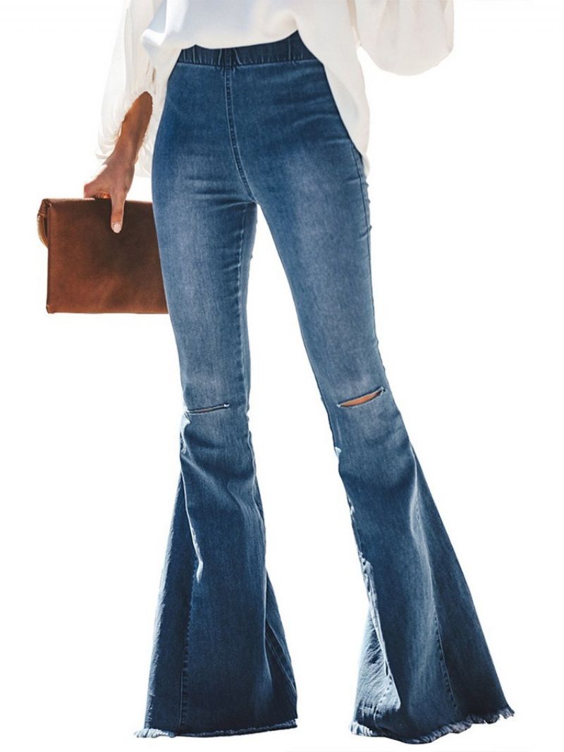 Hole Plain Bellbottoms Slim Jeans