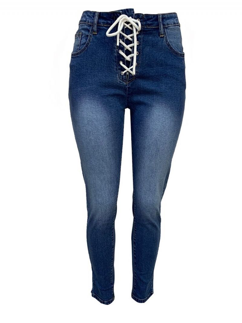 Lace-up Plain Pencil Kalhoty Lace-up Skinny Jeans