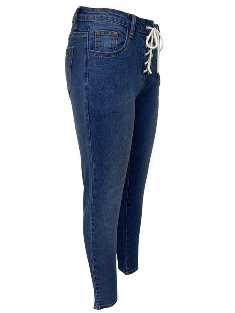 Lace-up Plain Pencil Kalhoty Lace-up Skinny Jeans