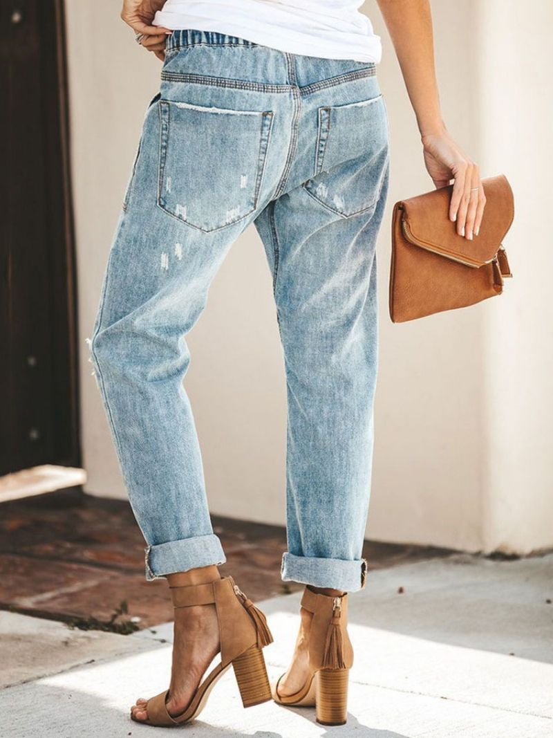 Lace-up Plain Pocket Elastics Jeans