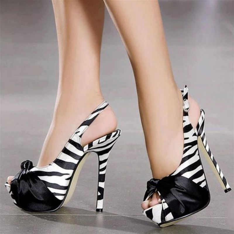 Sandály Na Jehlách Zebra Patchwork Peep Toe