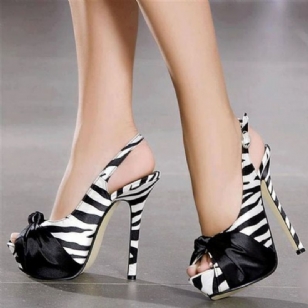 Sandály Na Jehlách Zebra Patchwork Peep Toe