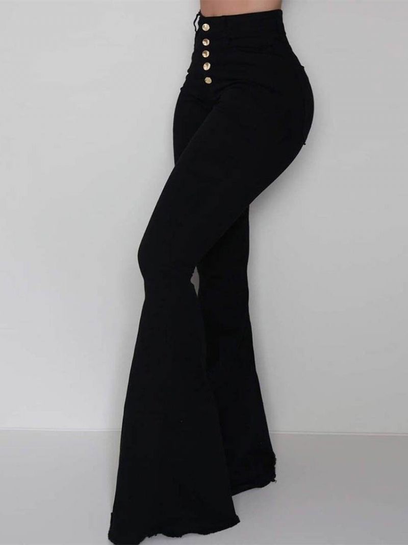 Button Slim Plain Bellbottoms Po Celé Délce Dámské Ležérní Kalhoty