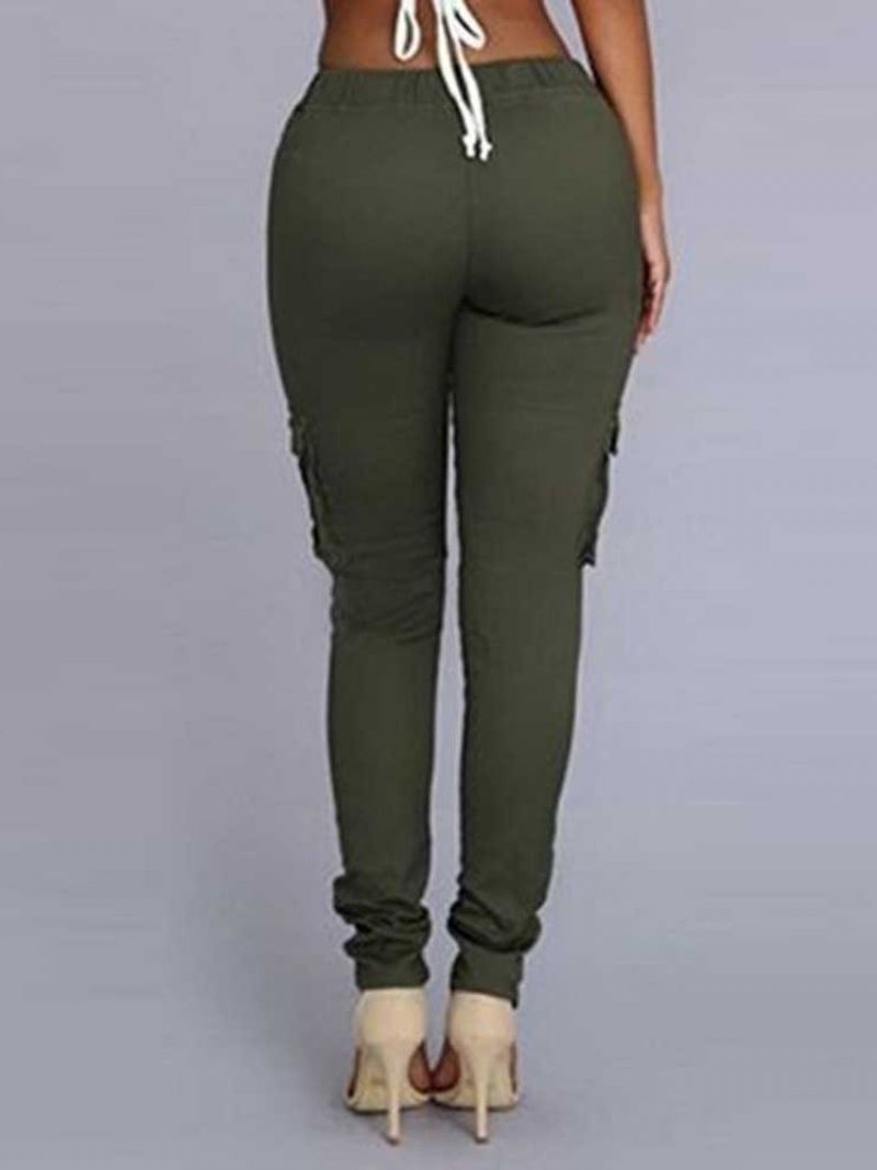 Cargo Kalhoty Skinny Plain Pocket Pencil Pants Dámské Ležérní Kalhoty Se Středním Pasem