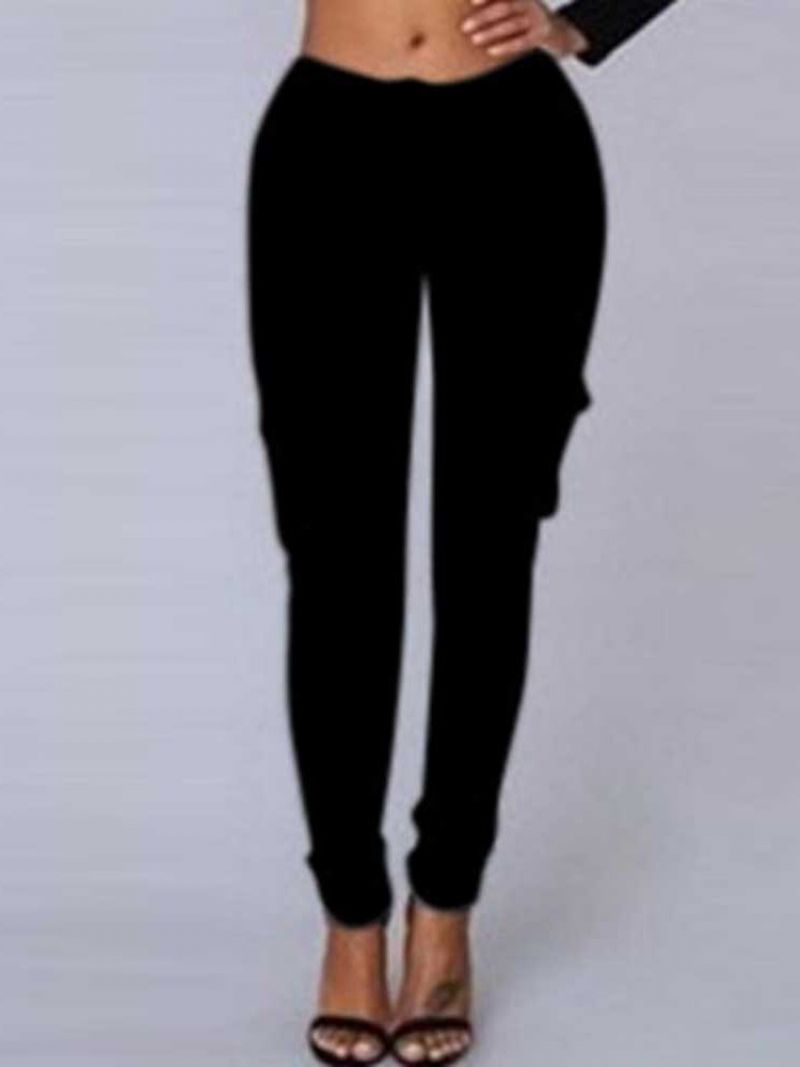 Cargo Kalhoty Skinny Plain Pocket Pencil Pants Dámské Ležérní Kalhoty Se Středním Pasem