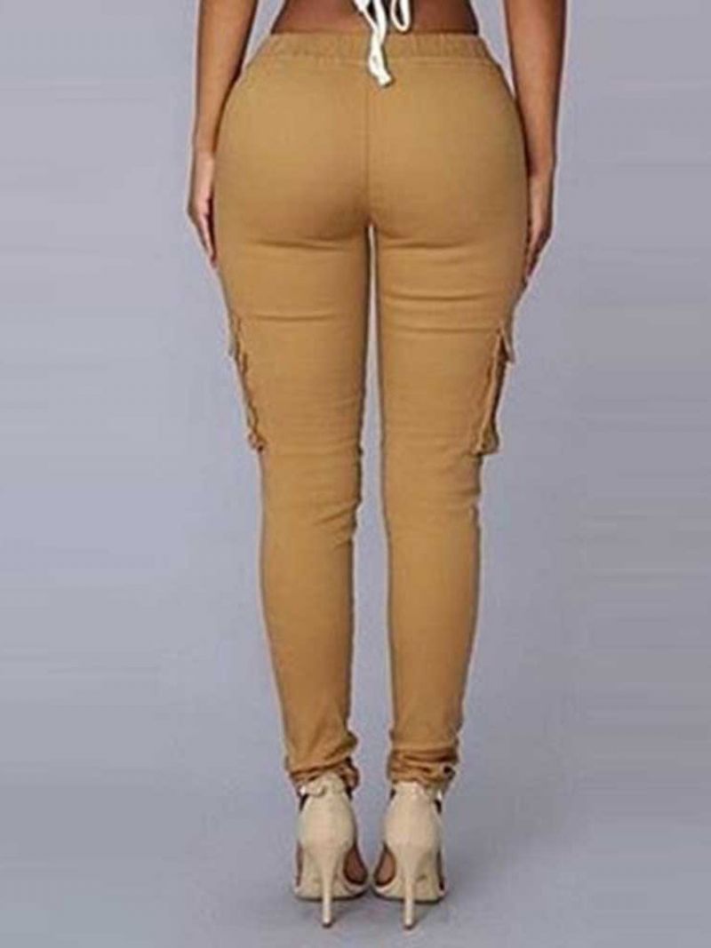 Cargo Kalhoty Skinny Plain Pocket Pencil Pants Dámské Ležérní Kalhoty Se Středním Pasem