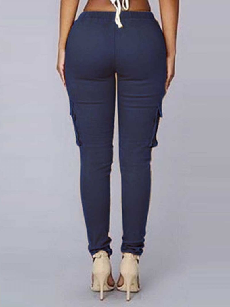 Cargo Kalhoty Skinny Plain Pocket Pencil Pants Dámské Ležérní Kalhoty Se Středním Pasem