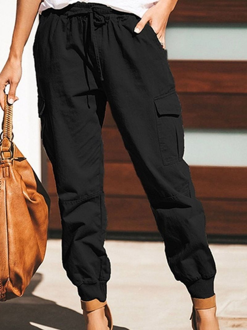 Cargo Kalhoty Volné Plain Lace-up Pencil Pants Dámské Kalhoty Se Středním Pasem