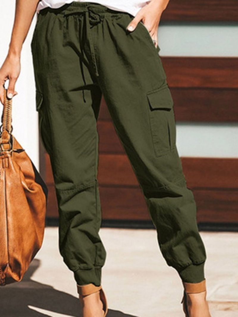 Cargo Kalhoty Volné Plain Lace-up Pencil Pants Dámské Kalhoty Se Středním Pasem