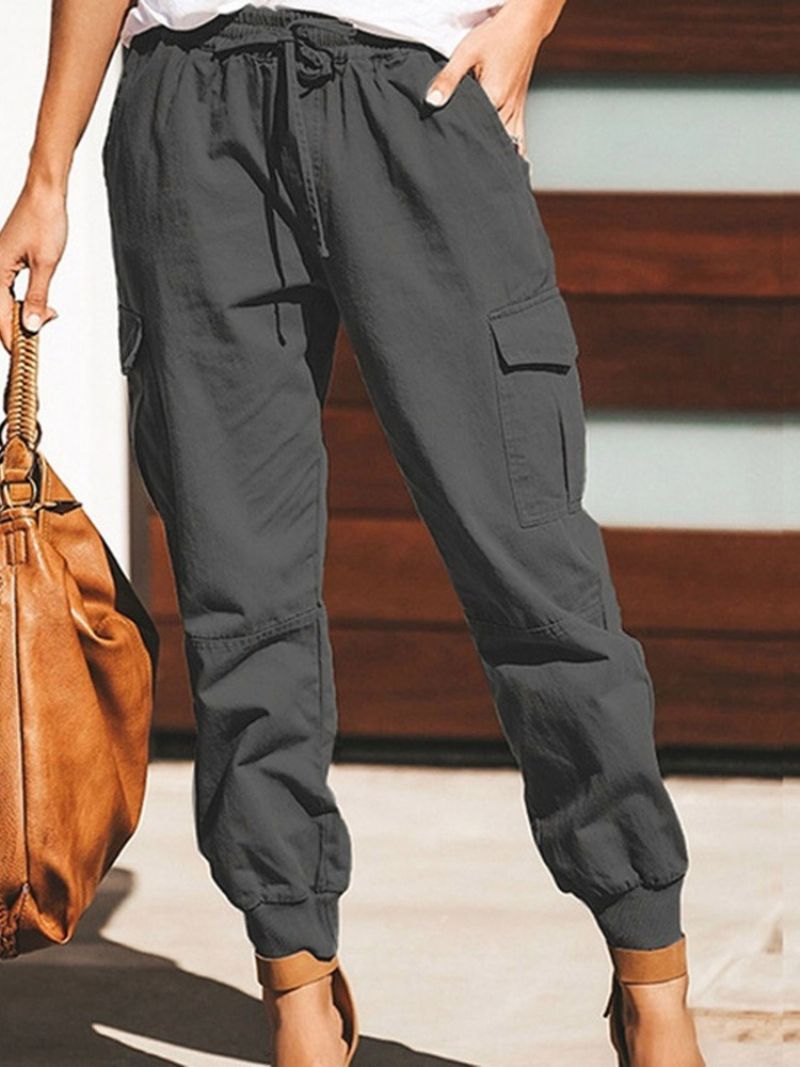 Cargo Kalhoty Volné Plain Lace-up Pencil Pants Dámské Kalhoty Se Středním Pasem