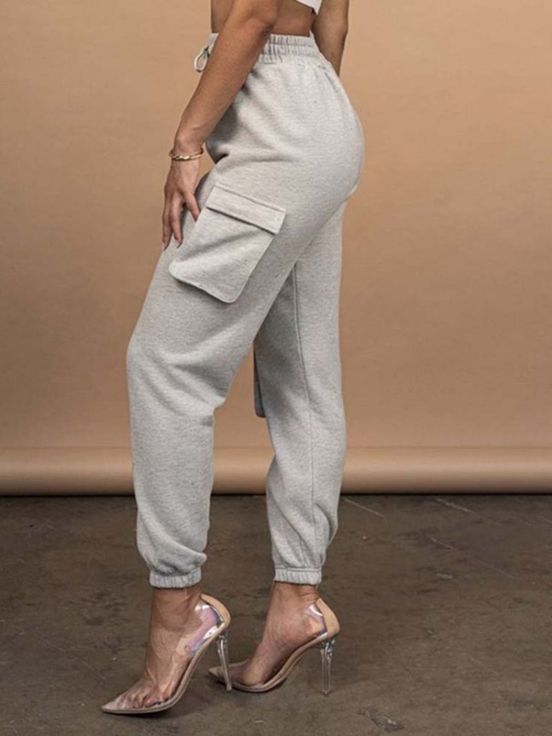 Cargo Pants Loose Pocket Plain Pencil Pants Full Length Dámské Kalhoty