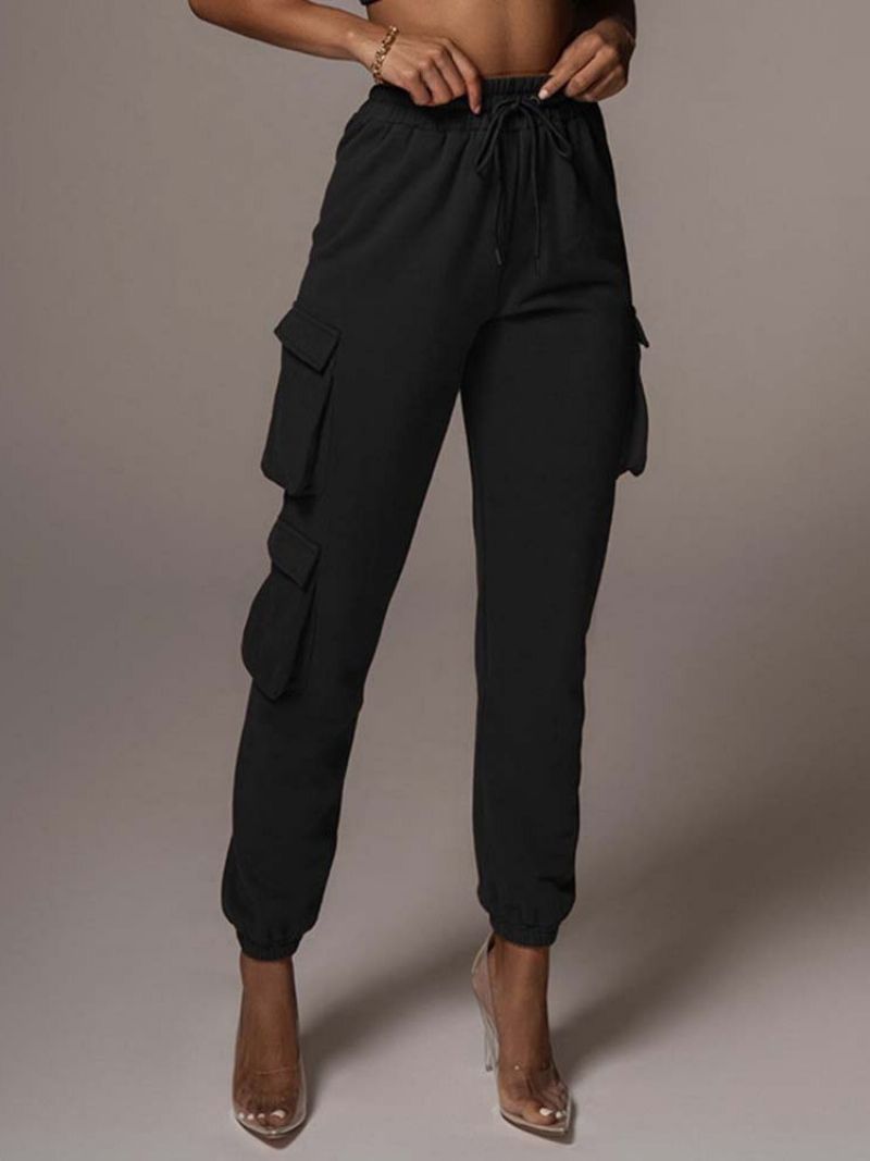 Cargo Pants Loose Pocket Plain Pencil Pants Full Length Dámské Kalhoty