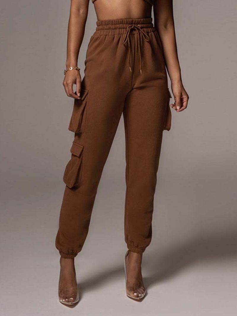 Cargo Pants Loose Pocket Plain Pencil Pants Full Length Dámské Kalhoty