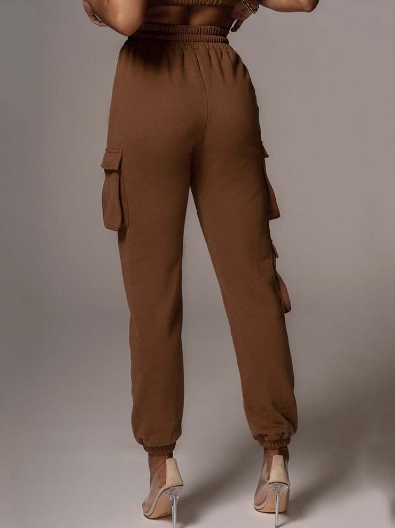 Cargo Pants Loose Pocket Plain Pencil Pants Full Length Dámské Kalhoty