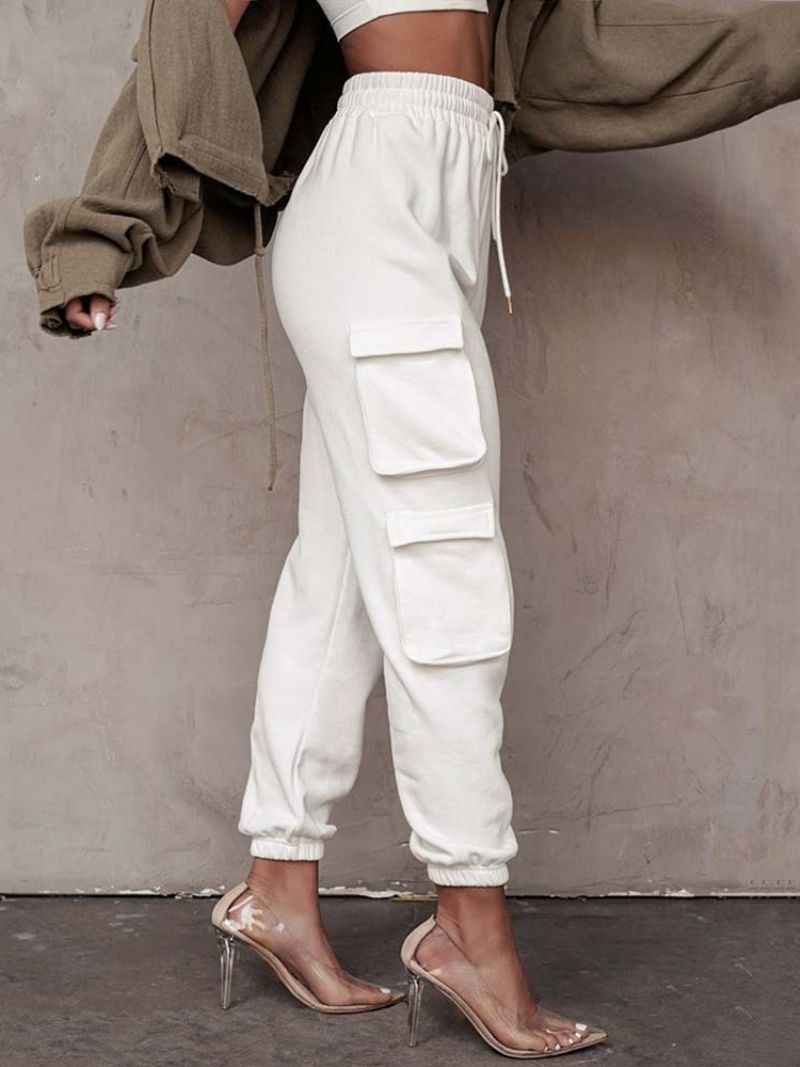 Cargo Pants Loose Pocket Plain Pencil Pants Full Length Dámské Kalhoty