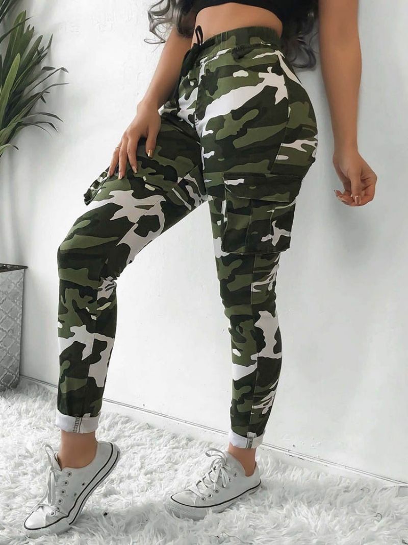 Dámské Kalhoty Camouflage Pocket Slim S Vysokým Pasem Po Celé Délce