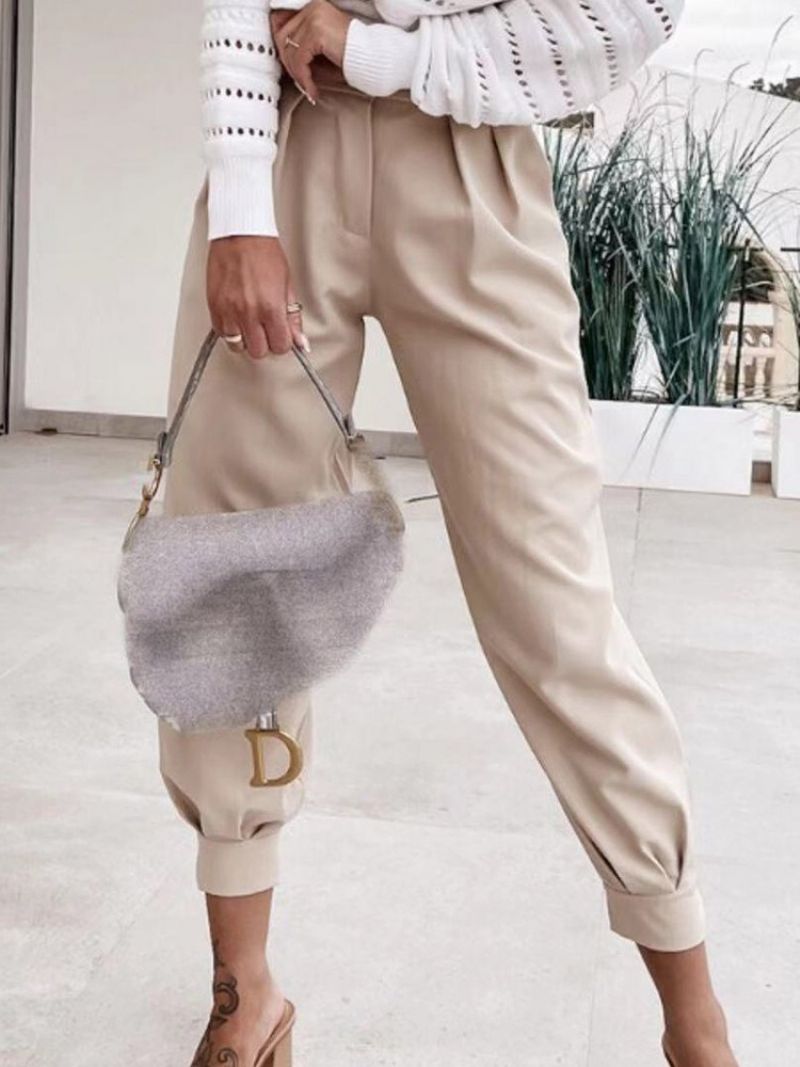 Dámské Ležérní Kalhoty Plain Slim Button Pencil Pants Délka Ke Kotníkům