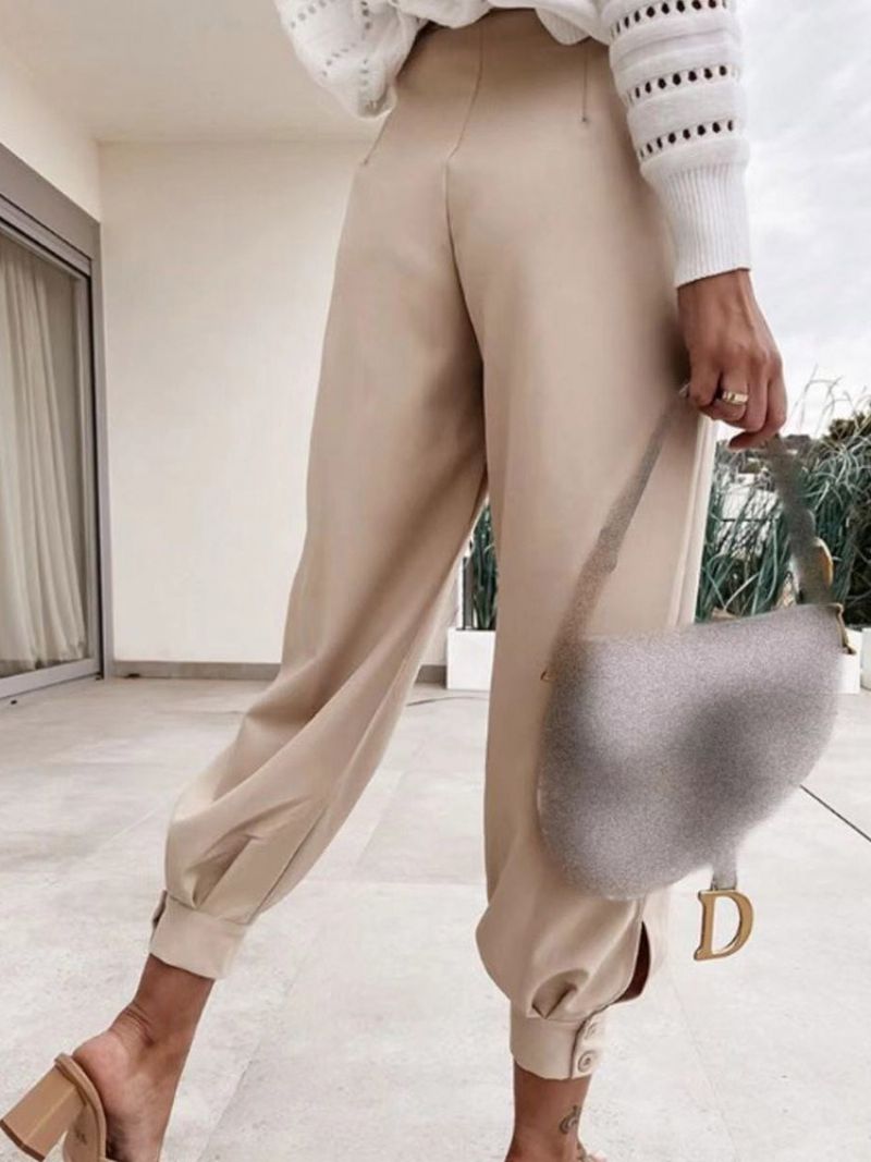 Dámské Ležérní Kalhoty Plain Slim Button Pencil Pants Délka Ke Kotníkům