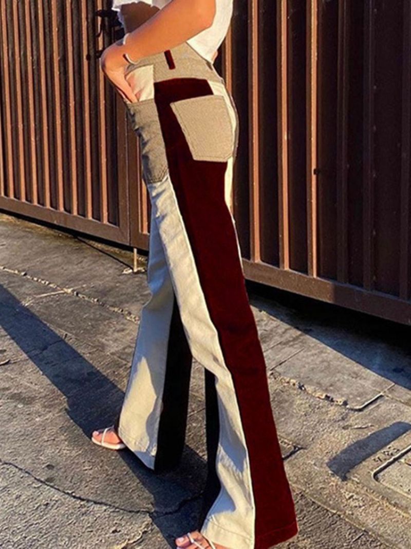 Džíny S Úzkým Zipem Do Kapsy Color Block Pocket Bellbottoms