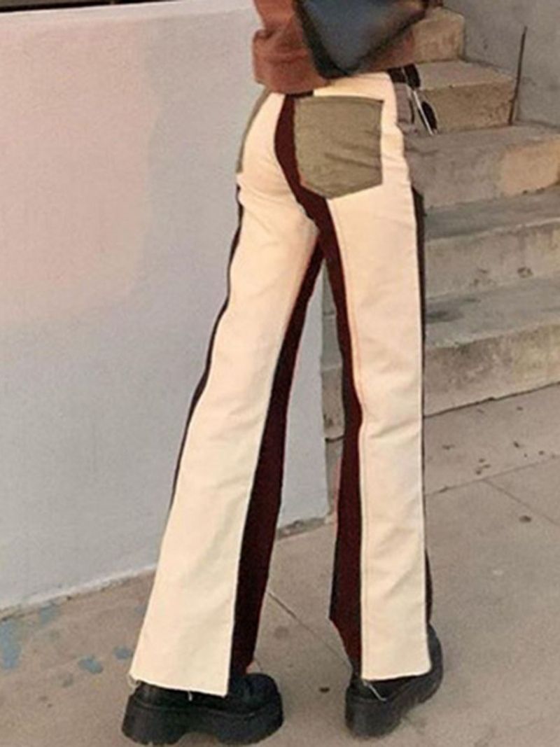 Džíny S Úzkým Zipem Do Kapsy Color Block Pocket Bellbottoms