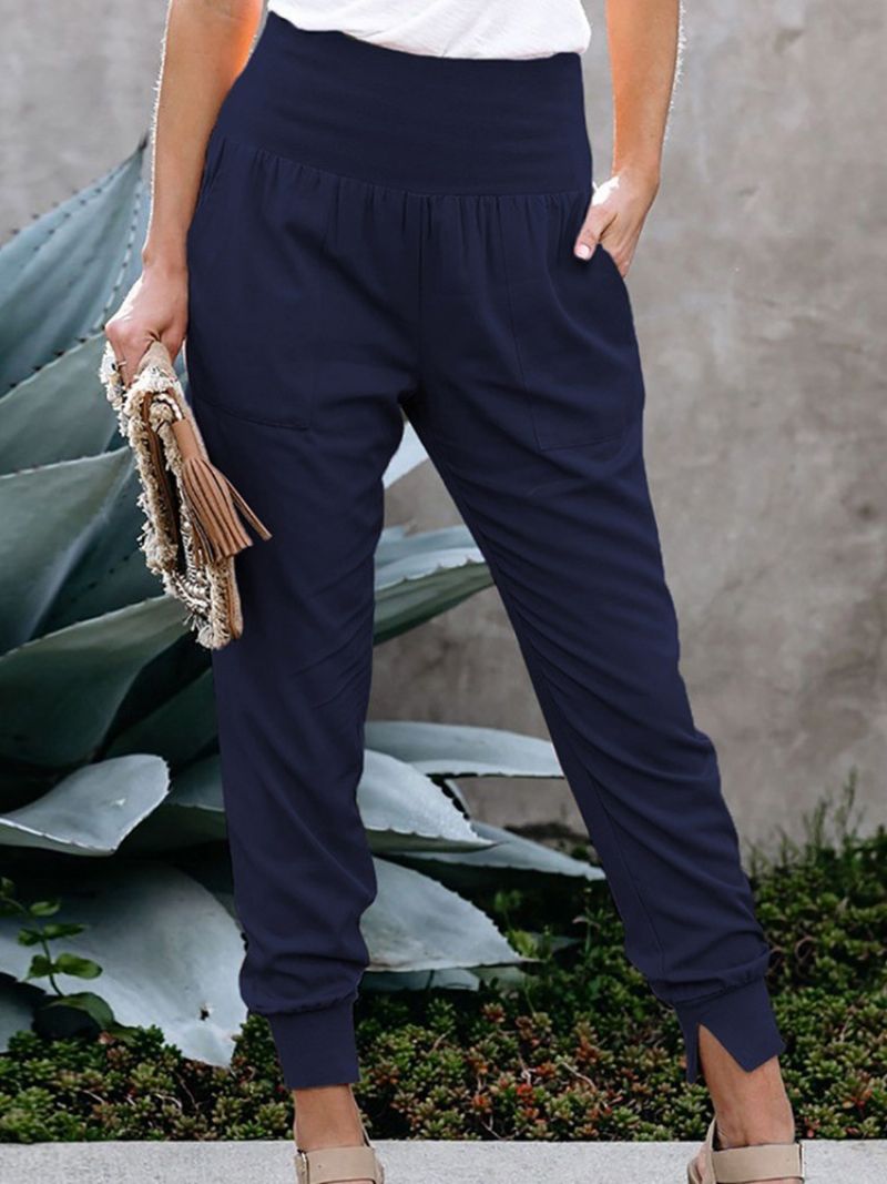 Plain Pocket Loose Pencil Pants Dámské Kalhoty V Délce Po Kotníky