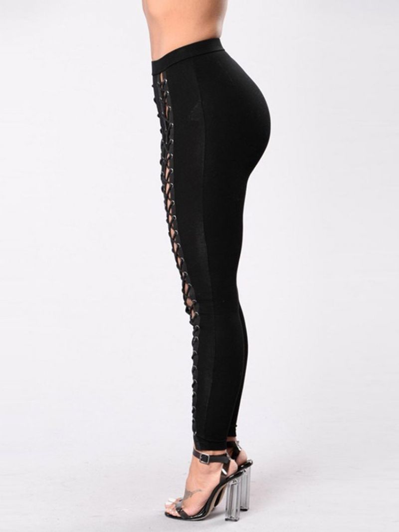 Skinny Plain Lace-up Pencil Pants Dámské Kalhoty S Vysokým Pasem