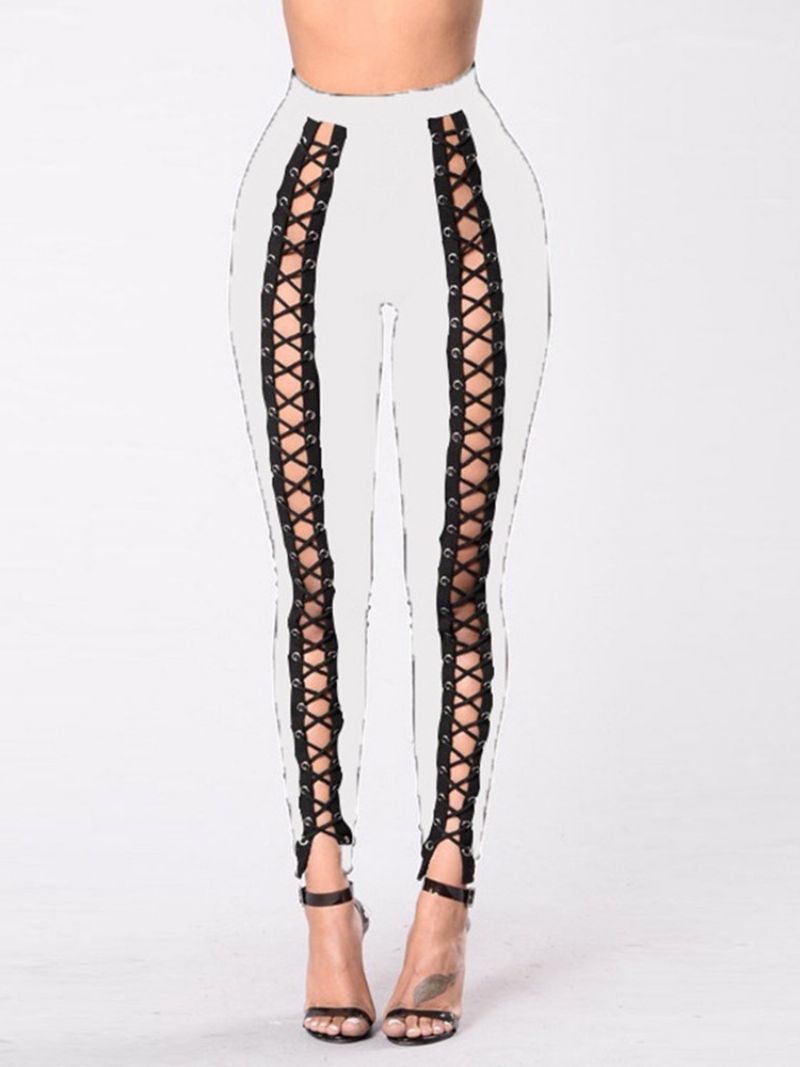 Skinny Plain Lace-up Pencil Pants Dámské Kalhoty S Vysokým Pasem