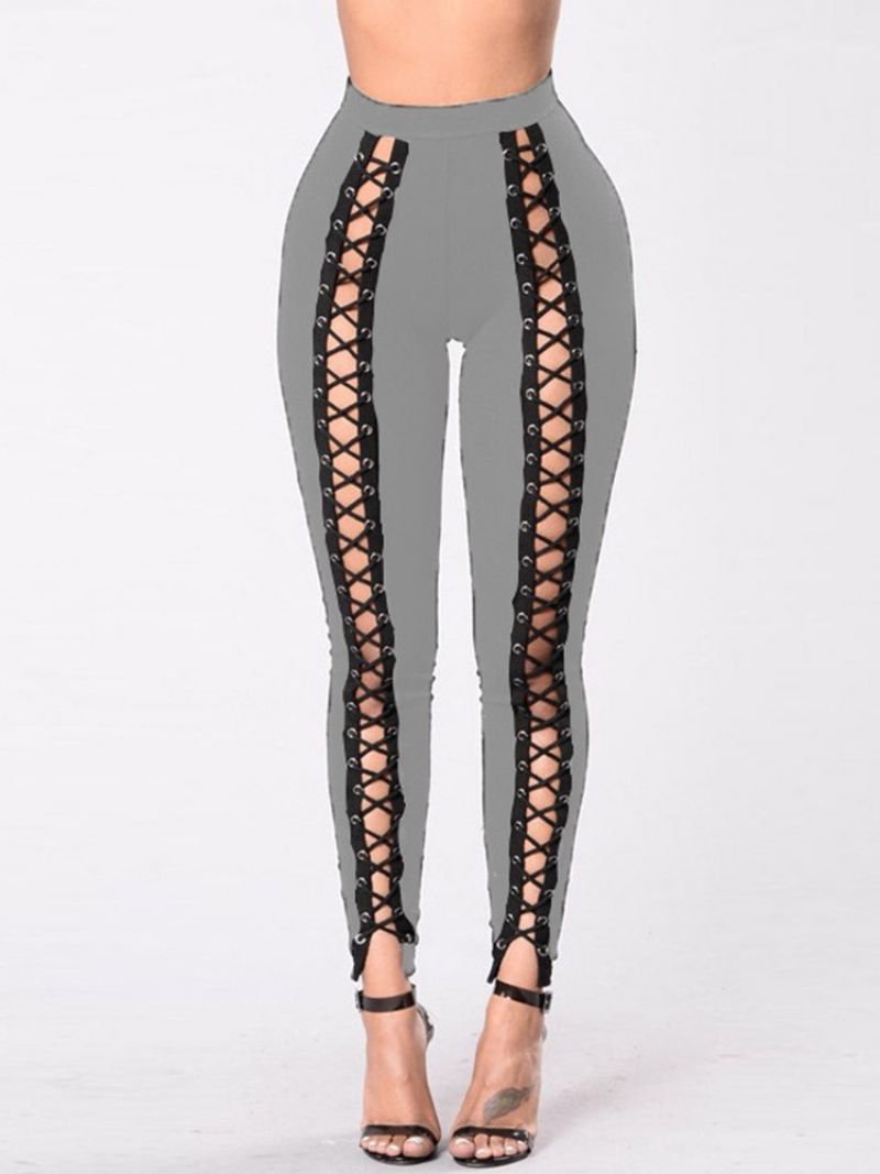 Skinny Plain Lace-up Pencil Pants Dámské Kalhoty S Vysokým Pasem