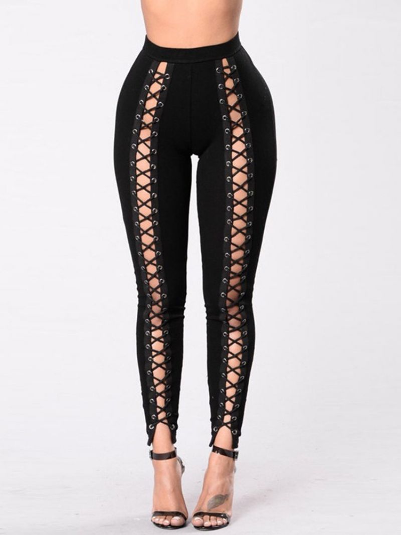 Skinny Plain Lace-up Pencil Pants Dámské Kalhoty S Vysokým Pasem