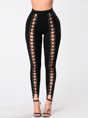 Skinny Plain Lace-up Pencil Pants Dámské Kalhoty S Vysokým Pasem