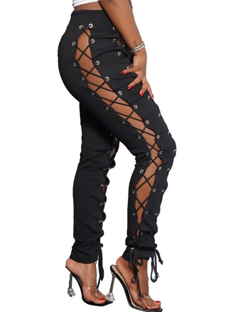 Slim Plain Lace-up Full Length Pencil Pants Dámské Ležérní Kalhoty