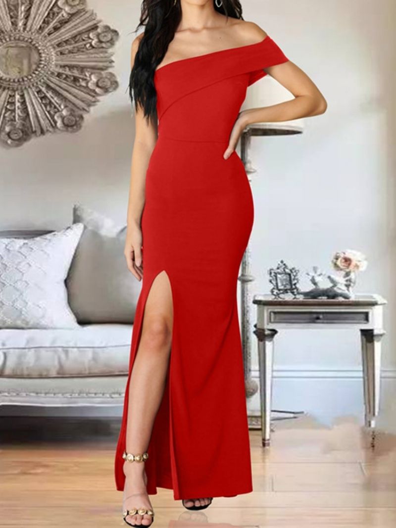 Letní Bodycon Šaty S Šikmým Límcem A Krátkým Rukávem