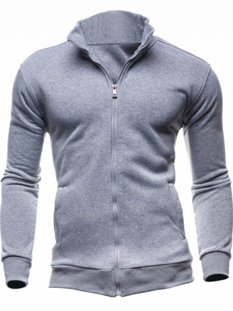 Pánské Mikiny S Kapucí Cardigan Plain Casual Na Zip