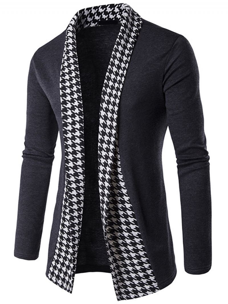 Pánské Pletené Zboží Vogue Houndstooth Patchwork Cardigan